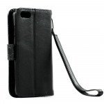 Wholesale Apple iPhone 5 5S Crystal Bling Flip Leather Wallet TPU Case with Strap and Stand (Black)